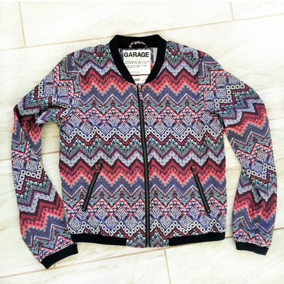Garage Chevron Printed Lightweight Bomber Jacket Size M - Picture 3 of 7